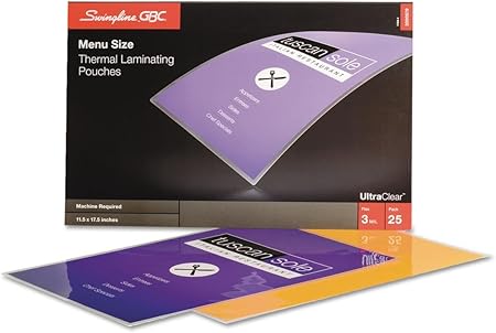 GBC Thermal Laminating Sheets / Pouches, Menu Size, 3 Mil, Ultra Clear, 25-Count (3200579)