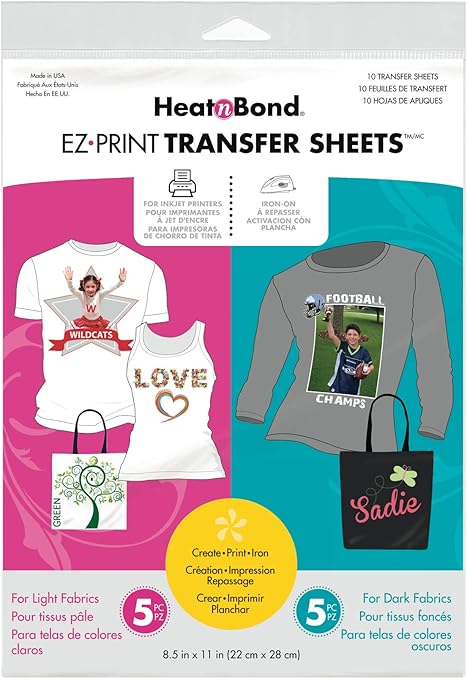 HeatnBond EZ Print Transfer Sheet Combo Pack, 10 Sheets, 8.5 Inches x 11 Inches