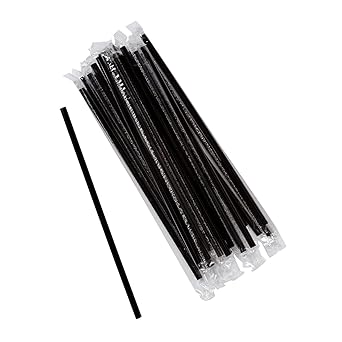 Perfect Stix Black Wrapped Plastic Straws. Cello Wrapped Jumbo 7.75 Inches. Pack of 250 Count.Individually Wrapped in Cello Wrapping.