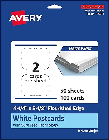 Avery Printable Flourished Edge Cards with Sure Feed Technology, 4.25