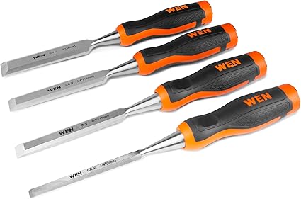 WEN Short Blade Wood Chisel Set with Heat-Treated Carbon Steel Blades, 4 Piece (CH4010)