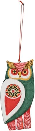 Creative Co-Op Hand-Painted Paper Mache Owl Ornament, Multicolor