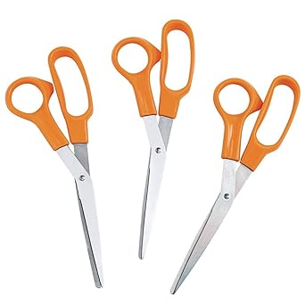 Colorations Teacher Plastic Handled Scissors, Set of 3, 8-1/2 inches, Stainless Steel Blade, Adult Use, Blunt Tip, Bent Handle, Precision Cut