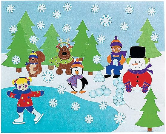 Fun Express - DIY Winter Sticker Scene for Winter - Stationery - Stickers - Make - A - Scene (Lrg) - Winter - 12 Pieces