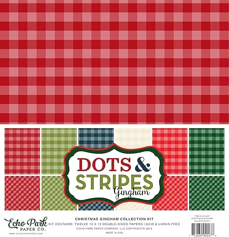 Echo Park Paper Company Christmas Gingham Collection Kit paper, Red/Green/Tan/Cream/Navy/Black