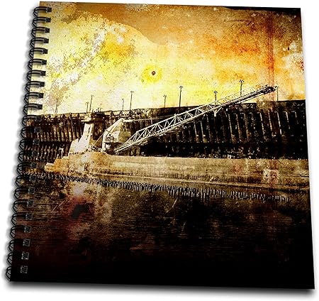 3dRose db_19947_1 Iron Ore Freighter Grunge Styled Photograph of an Iron Ore Freighter Ship in Dock Drawing Book, 8 by 8-Inch