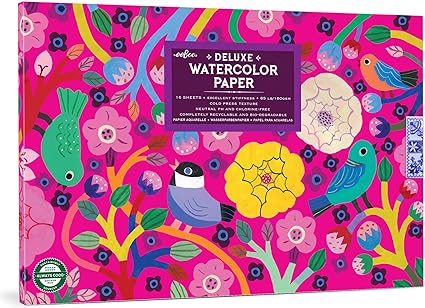 eeBoo: Birds in Fuchsia Watercolor Pad - 16 Sheets, 85 lB Paper, 9.5 x 6.5 Book, Neutral PH & Chlorine-Free, Painting Art Supplies, Kids Ages 3+