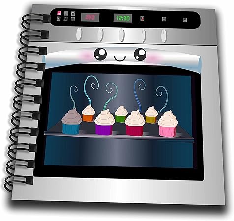 3dRose db_58309_3 Cute Kawaii Happy Smiling Oven Filled with Baking Cupcakes for Chefs Foodies & Cooking Fans Mini Notepad, 4 by 4