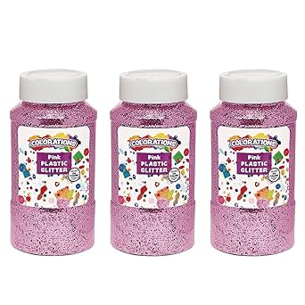 Colorations Extra-Safe Plastic Pink Glitter, 3 lbs, Each Jar 1 lb, 3 Easy Dispensing Shaker Jars, Great for Arts & Crafts, Decorating, Slime, Holiday Party, Weddings, Scrapbooking, Non Toxic Glitter