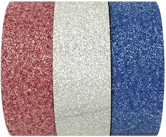 Wrapables Red Silver and Blue Washi Masking Tape (Set of 3), 5M L x 15mm W