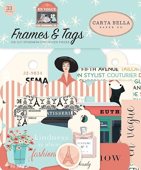 Carta Bella Paper Company En Vogue Frames & Tags ephemera, pink, green, teal, black