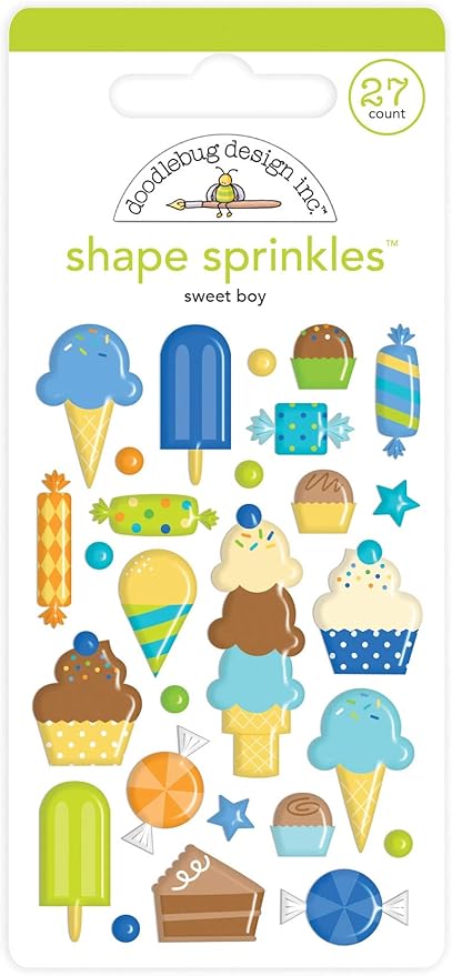 DOODLEBUG DESIGN INC. 6627 Sprinkles Shape STKR, Sweet Boy, Party Time