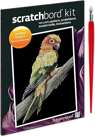 Ampersand Art Supply Scratchbord Step-by-Step 5 x 7 Project Kit, Lorikeet