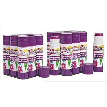 Colorations Purple Glue Sticks, Set of 24, 0.88 Ounces, Dries Clear, Non-Toxic, Ideal for Arts, Crafts, School, Office, Home, Classroom, Projects, Parties