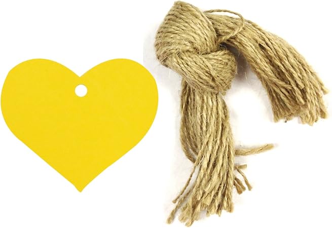 Wrapables 50 Gift Tags/Kraft Hang Tags with Free Cut Strings for Gifts, Crafts & Price Tags, True Heart (Yellow)