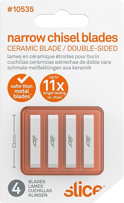 Slice 10535 Chisel Blade, Narrow, Double-Sided, Finger-Friendly Edge, Safer Choice, Never Rusts, Lasts 11x Longer Than Metal, Precision Scraping, Scratchboard Art, Sculpting