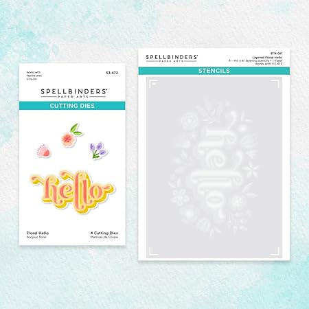 Spellbinders Floral Hello Layered Stencil & Die Set, Gray