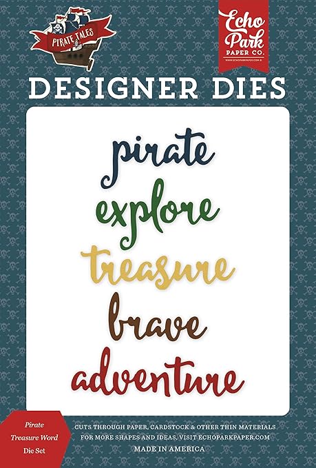 Echo Park Paper Company Pirate Treasure Word Set die, red, navy, black, brown, yellow