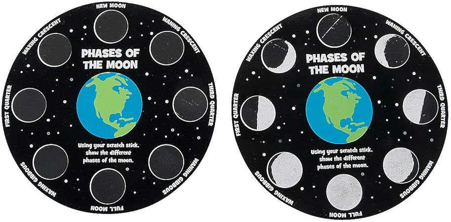 Fun Express Magic Scratch Moon Phases - 12 Pieces - Educational and Learning Activities for Kids