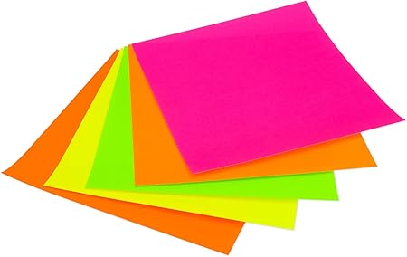 Hygloss Products Origami Squares 6.75-Inch Fluorescent Papers, 5 Neon Colors, White on Reverse, 300 Pcs.