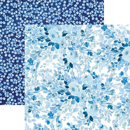 Paper House Productions Blue Watercolor Floral Double Sided Scrapbook Paper, Multi