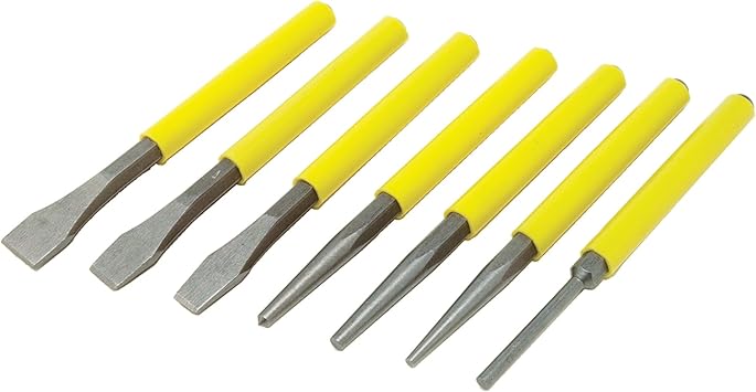 Performance Tool W750 7-Piece Chisel and Punch Set - Durable Steel Construction for Precision Woodworking, Metalworking, and Carving Applications