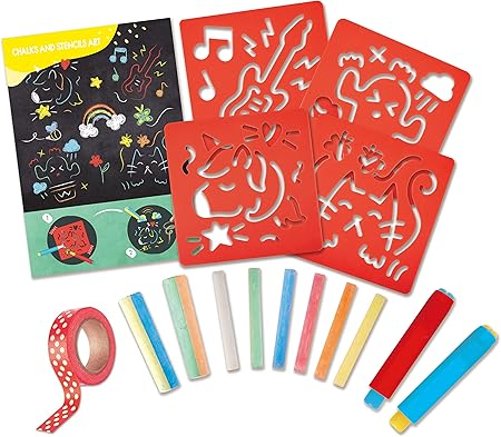 Hape Chalks and Stencils Art, Functional & Educational Painting Kit, For Painting, Preschool Arts, Multicolor