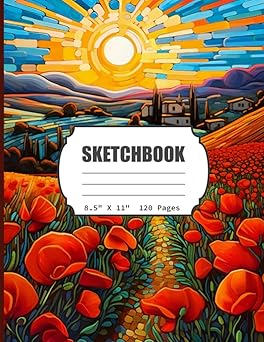 SketchBook: Colorful Floral Poppy Field Blank Sketch Book for Kids, Teens, Adults, Artist Notebook/Journal for Drawing, Writing, Sketching or ... 120 blank Pages, 8.25x11 (Blank Drawing Book)