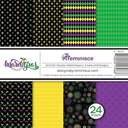 Reminisce 6x6 Mardis Gras Scrapbook Paper Pad, White