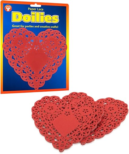 Hygloss Products Heart Paper Doilies – 6 Inch Red Lace Doily for Decorations, Crafts, Parties, 100 Pack