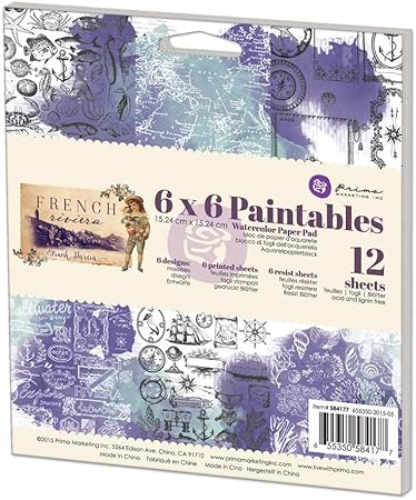 Prima Marketing 584177 French Riviera Paintable Watercolor Paper Pad (12/Pack), 6