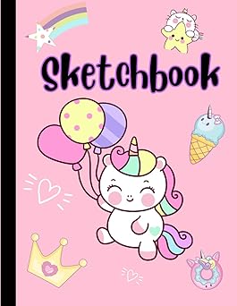 Sketchbook for Kids ages 4-8 - Kawaii Unicorn & Balloons: 100 Page 8.5 x 11 inch Sketchpad | Cute Large Notebook for Journaling, Writing, Crayon ... or Doodling | Great Gift for Children