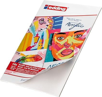 edding 30010 acrylic oil pad - white - 10 sheets in A3 - thick painting paper (300 gsm) - canvas-like paper for acrylic and oil paint, acid-free, ideal for professionals and beginners