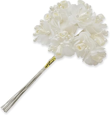 Expo International Vintage Rosette and Pearl Stem (Pack of 12) Tulle, Ivory