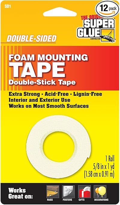 Super Glue - Double Sided Foam Mounting Tape - (Pack of 12)