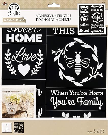 FolkArt Farmhouse Family Flexible Adhesive Stencil, 8.5