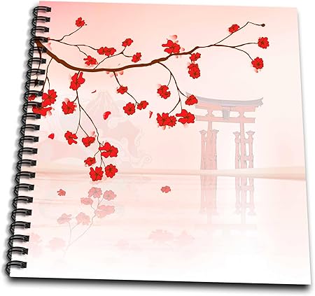 3dRose db_116168_1 Beautiful Japanese Sakura Red Cherry Blossoms Branching Reflecting Over Water Oriental Vector Design Drawing Book, 8 by 8