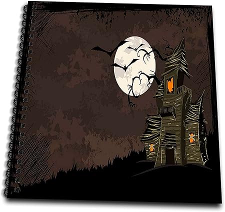 3dRose Halloween Haunted House with A Moon and Bats-Memory Book, 12 by 12