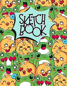 Drawing Pad For Kids: Blank Paper Sketch Book for Drawing Practice. 120 Pages 8.5 x 11 Large Sketchbook for Kids. Notebook For Sketching, Painting, ... Kawaii Chibi Frogs And Birds Cover Design.