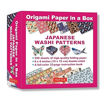 Origami Paper in a Box - Japanese Washi Patterns: 200 Sheets of Tuttle Origami Paper: 6x6 Inch Origami Paper Printed with 12 Different Patterns: 32-page Instructional Book of 10 Projects