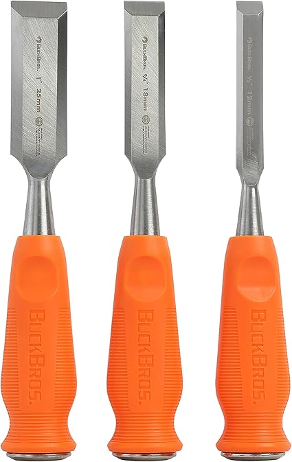 Buck Brothers 74630 3-Piece Wood Chisel Set, Wood Chisels for Woodworking and Carpentry, Orange