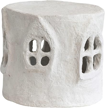 Creative Co-Op Handmade Paper Mache House, White Decorative Pedestal, Ivory