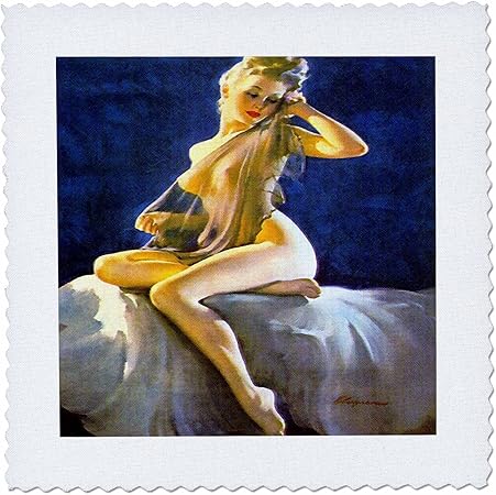 3dRose qs_204162_4 Print of Elvgren Pinup Sheer Nude Quilt Square, 12 by 12