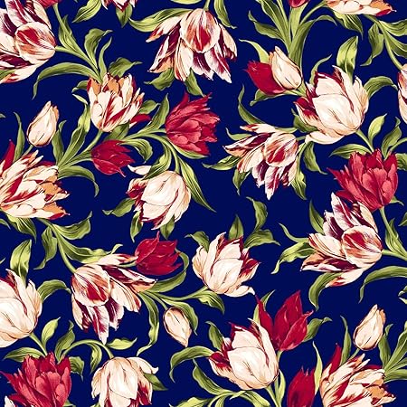 Texco Inc Floral Hi Multi Chiffon Washed 100% Poly No Stretch Prints, Maternity, Decoration, Woven, Apparel, DIY Fabric, Navy Red 2 Yards