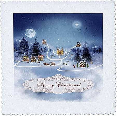 3dRose qs_202274_1 Christmas Village, Merry Christmas Quilt Square, 10 by 10