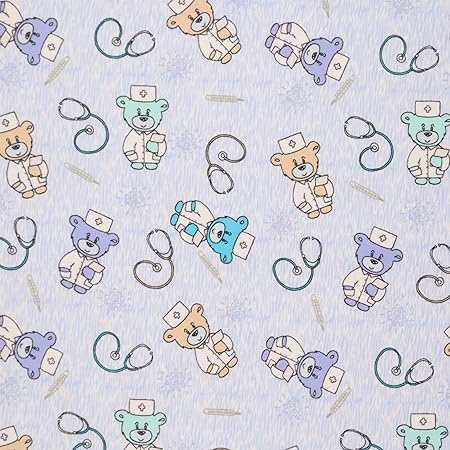 Mook Fabrics Flannel PRT Doctor Teddy, Blue 15 Yard Bolt