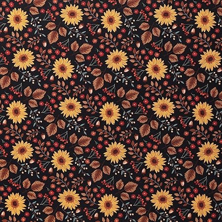 MOOK FABRICS Cotton 2024 Fall Autumn Sunflowers, Black 15 Yard Bolt