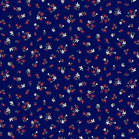 Texco Inc Printed 4x2 Poly Spandex/Ditsy Flowers Design Stretch Ribbed Knit Fabric-200GSM /DIY Projects, Navy Red 1 Yard