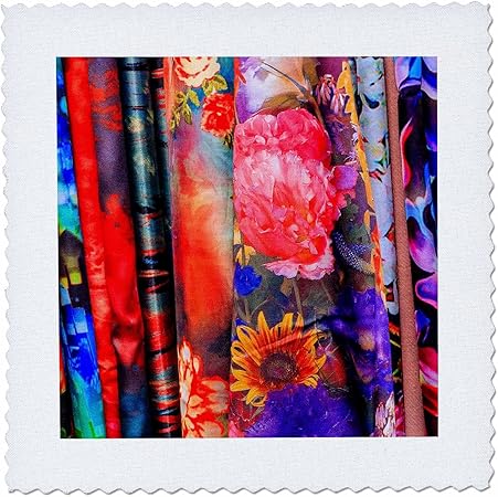 3dRose Colorful chinese flower Silk Scarves Quilt Square, 6