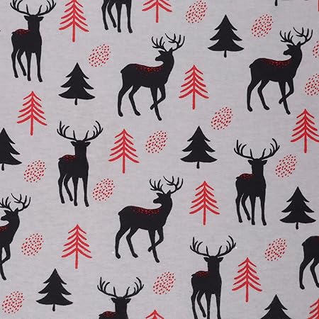 Mook Fabrics Flannel Snuggy PRT Deer/Tree, Grey/Red 15 Yard Bolt